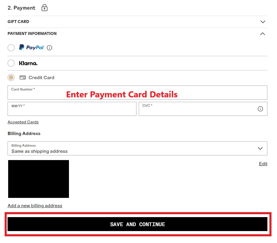 Timberland US Shopping Tutorial 8: choose payment method of card or paypal