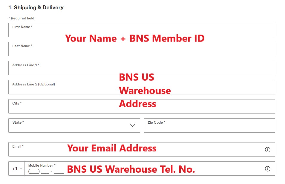 Timberland US Shopping Tutorial 6: enter BNS US warehouse address as shipping 