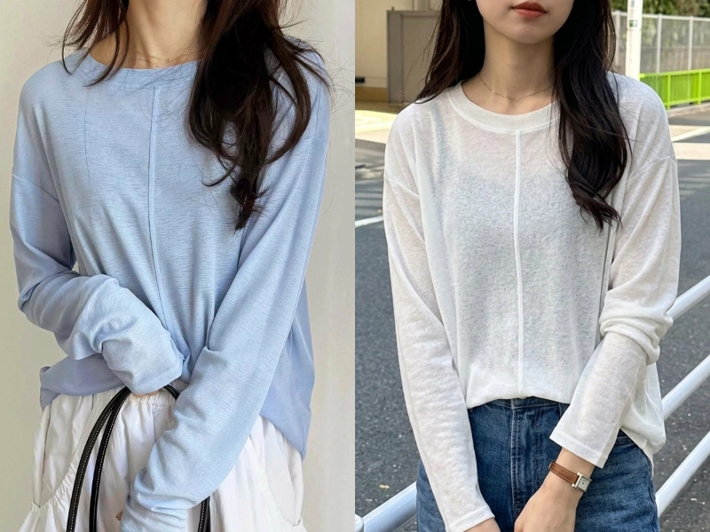GeeRA lightweight slub sheer top in blue